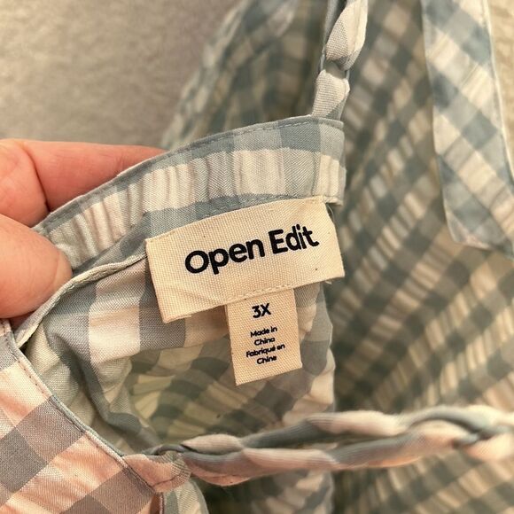 Open Edit Seersucker Pajama Top‎ in Teal Mist Gingham Size 3X - Picture 8 of 8